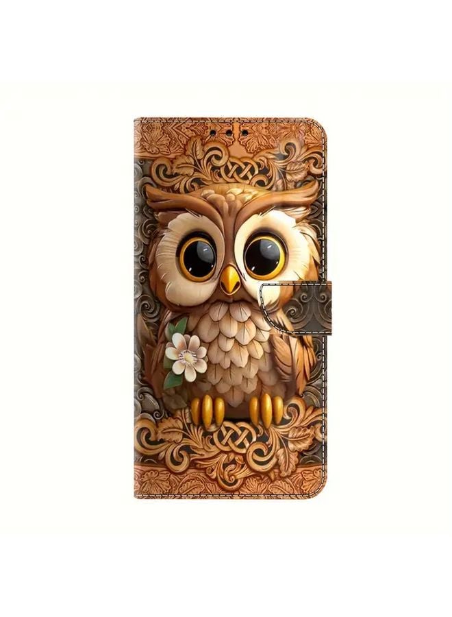 Khaki Owl Pattern Wallet Case with Magnetic Stand for Samsung Galaxy A16 - Image 2